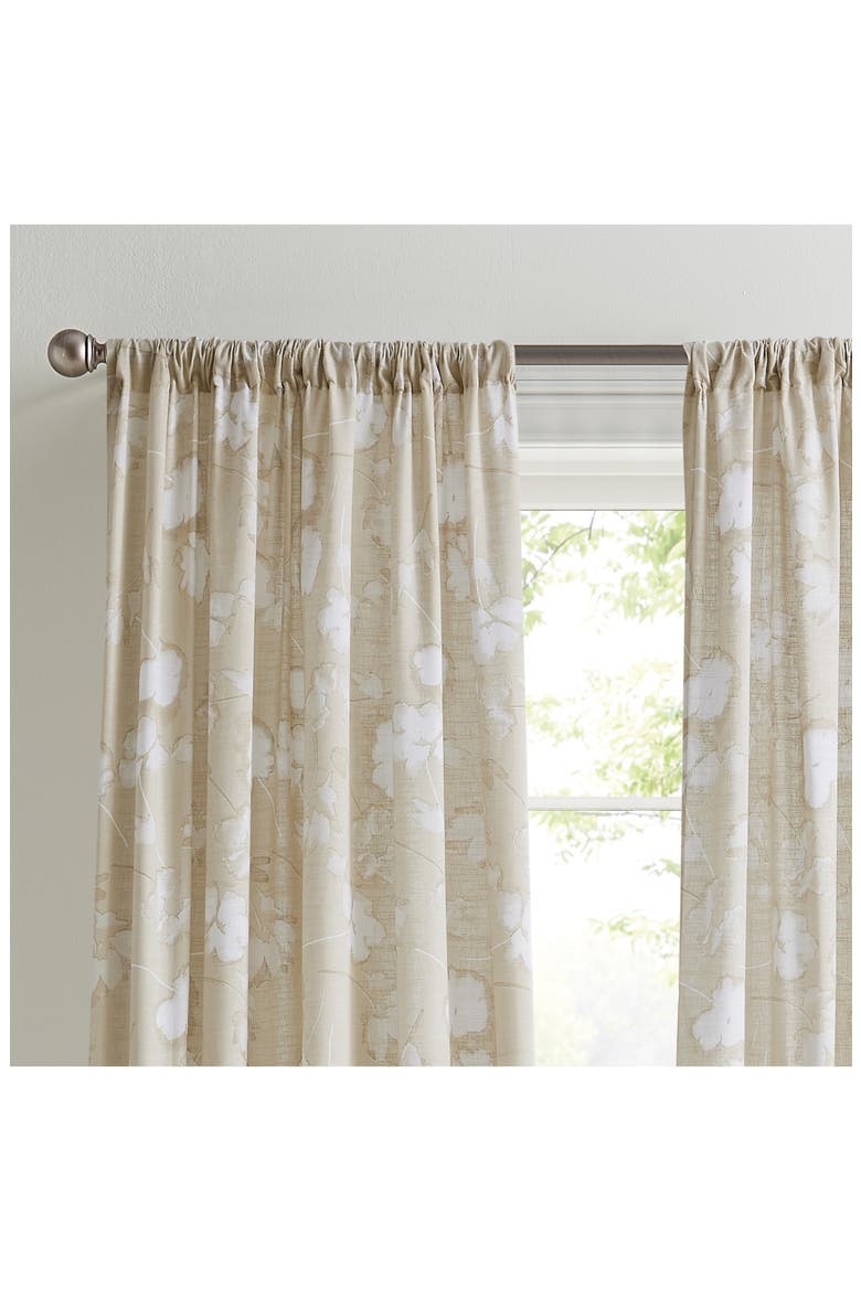 Dandelion Floral Print Set of 2 Poletop Curtain Panels, Alternate, color, LINEN