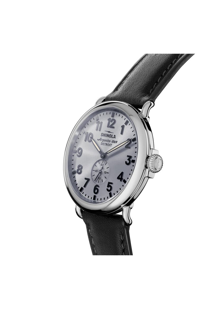 Runwell Sub Second Leather Strap Watch, 47mm, Alternate, color, COOL GRAY