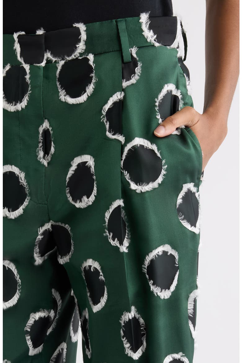 Portias Fil Coupé Polka Dot Pleated Satin Straight Leg Pants, Alternate, color, DARK GREEN