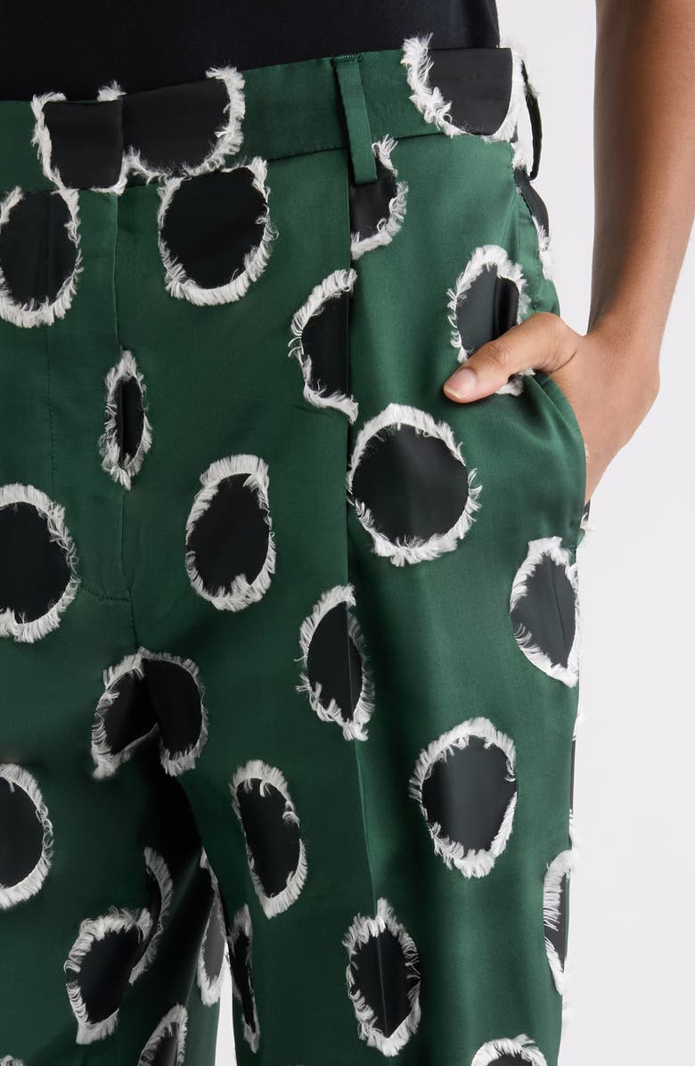 Dries Van Noten Portias Fil Coupé Polka Dot Pleated Satin Straight Leg Pants, Alternate, color, Dark Green