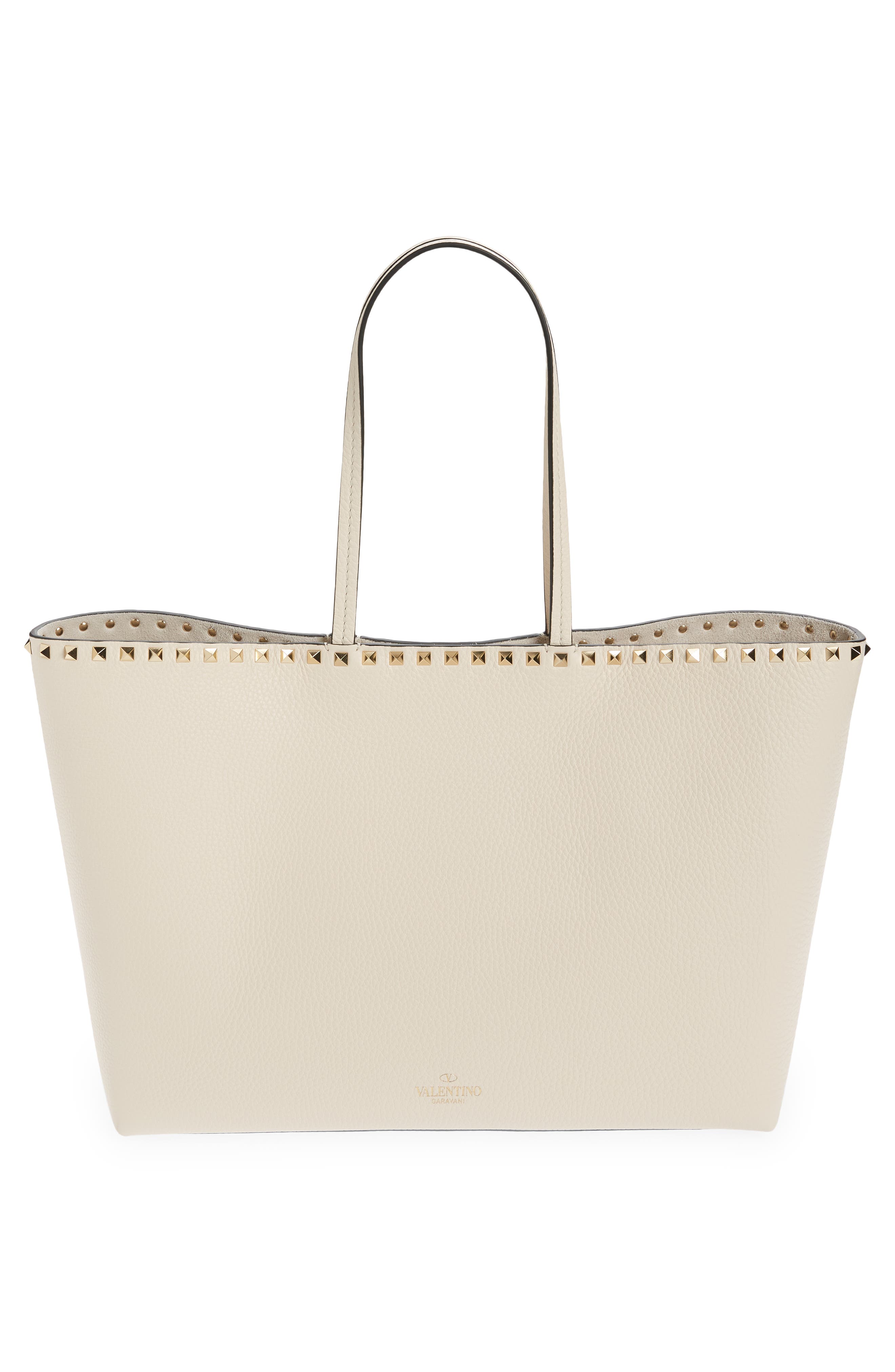 Valentino Garavani Rockstud Leather Tote, Alternate, color, Light Ivory