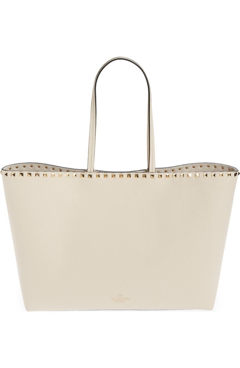 Valentino Garavani Rockstud Leather Tote, Alternate, color, Light Ivory