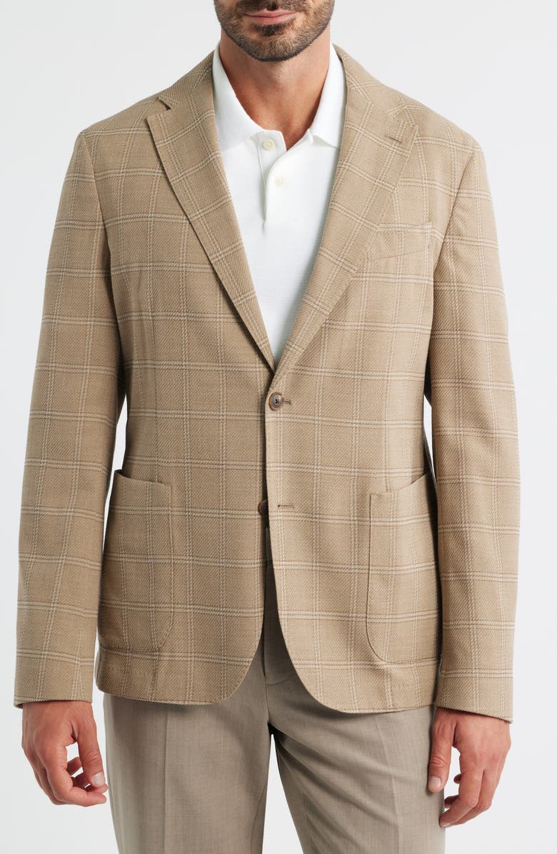 BOSS Hanry Slim Fit Check Stretch Wool & Cotton Sport Coat, Alternate, color, Medium Beige