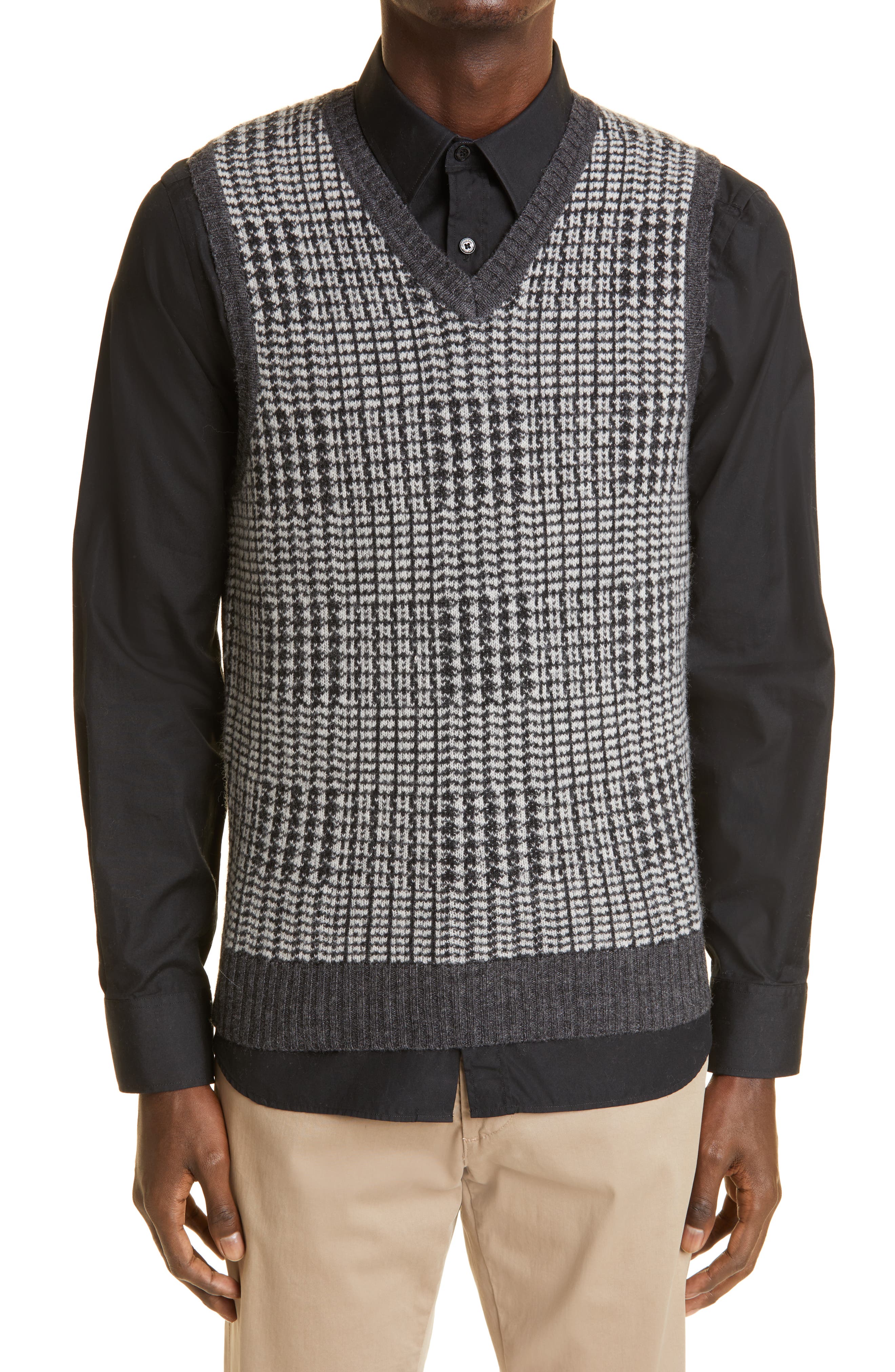 BEAMS Plus Houndstooth Check Wool Blend Sweater Vest (Men) | Nordstrom
