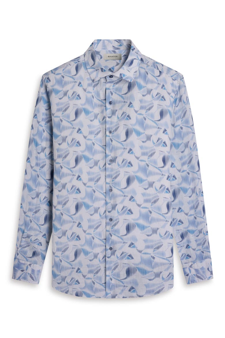 Julian Shaped Fit Abstract Print Linen Button-Up Shirt, Alternate, color, AIR BLUE