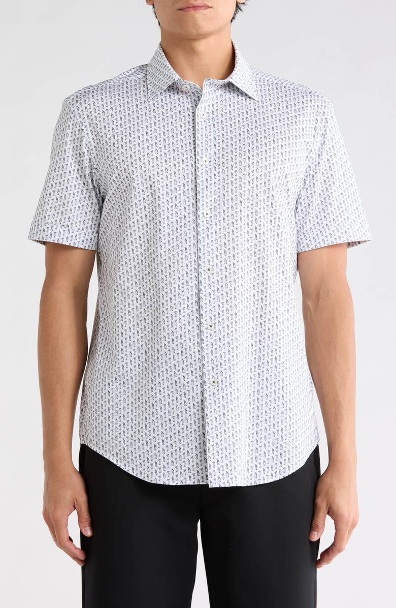 Bugatchi Short Sleeve Woven Shirt, Main, color, White