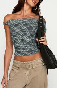 Princess Polly Sweet Embrace Off the Shoulder Mesh Crop Top