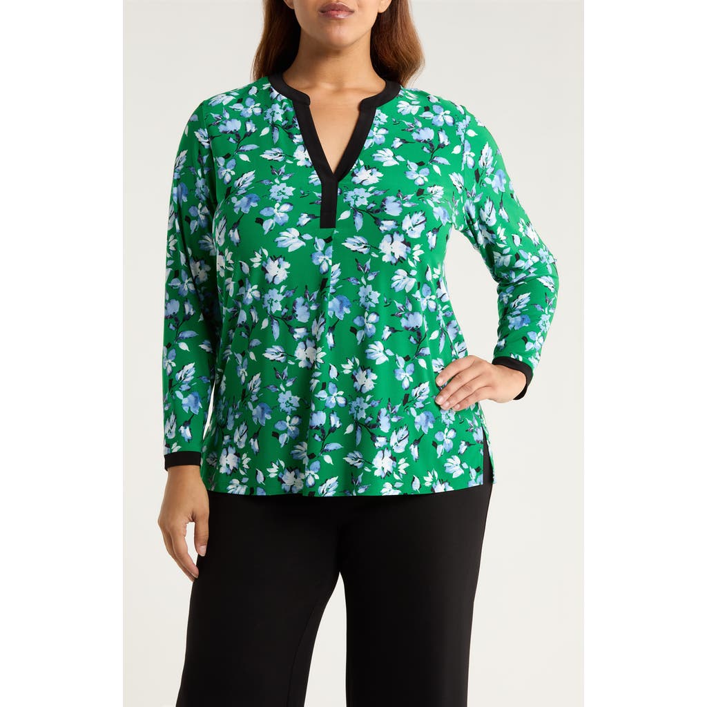 Ak Anne Klein Split Neck Tunic In Green