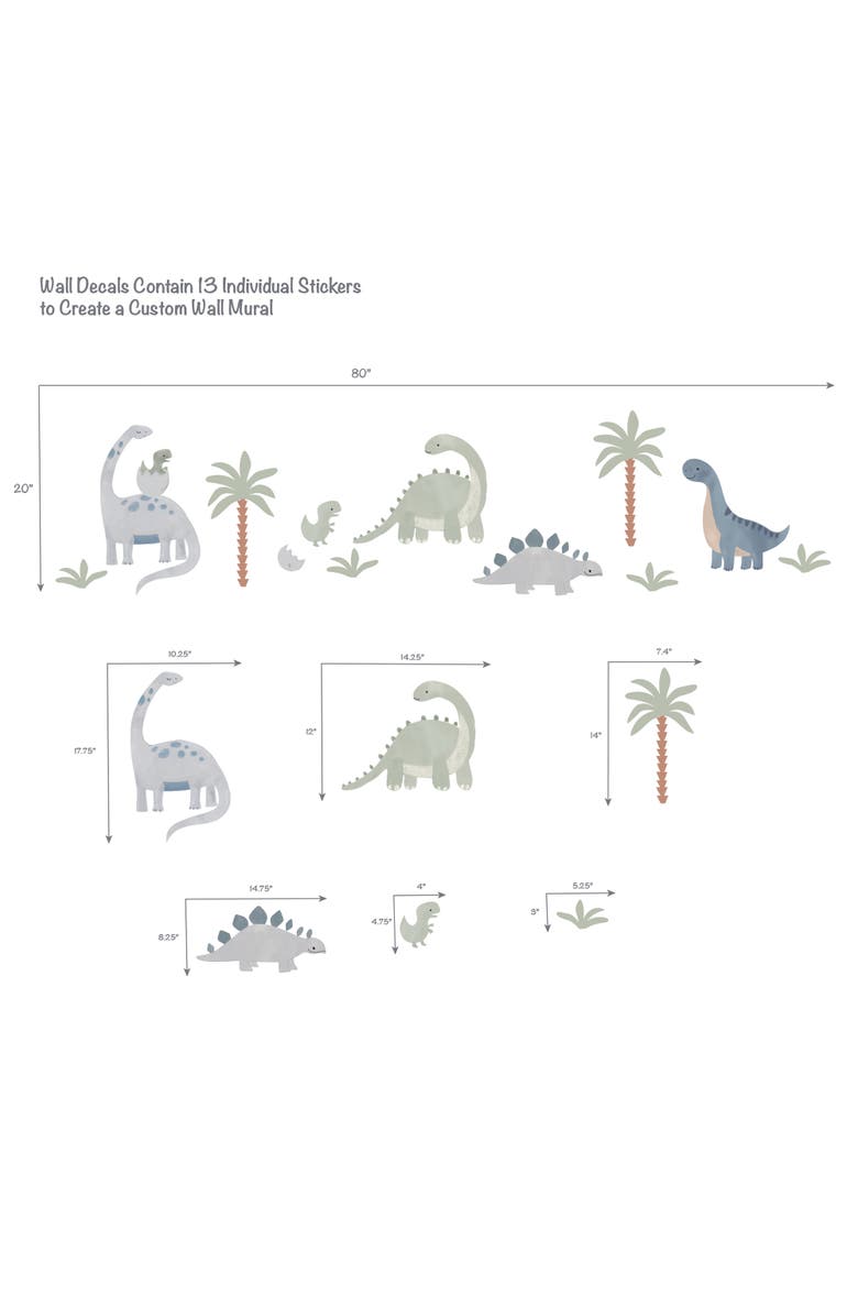 Lambs & Ivy Dino-Might Watercolor Dinosaur Theme Wall Decals/Stickers, Alternate, color, Multicolor