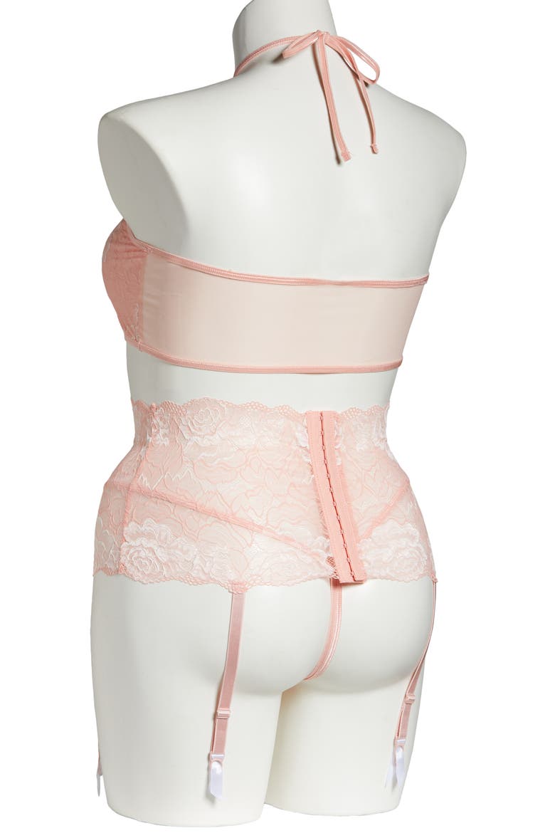 Crop Halter Top, Garter Belt & G-String Thong, Alternate, color, PINK