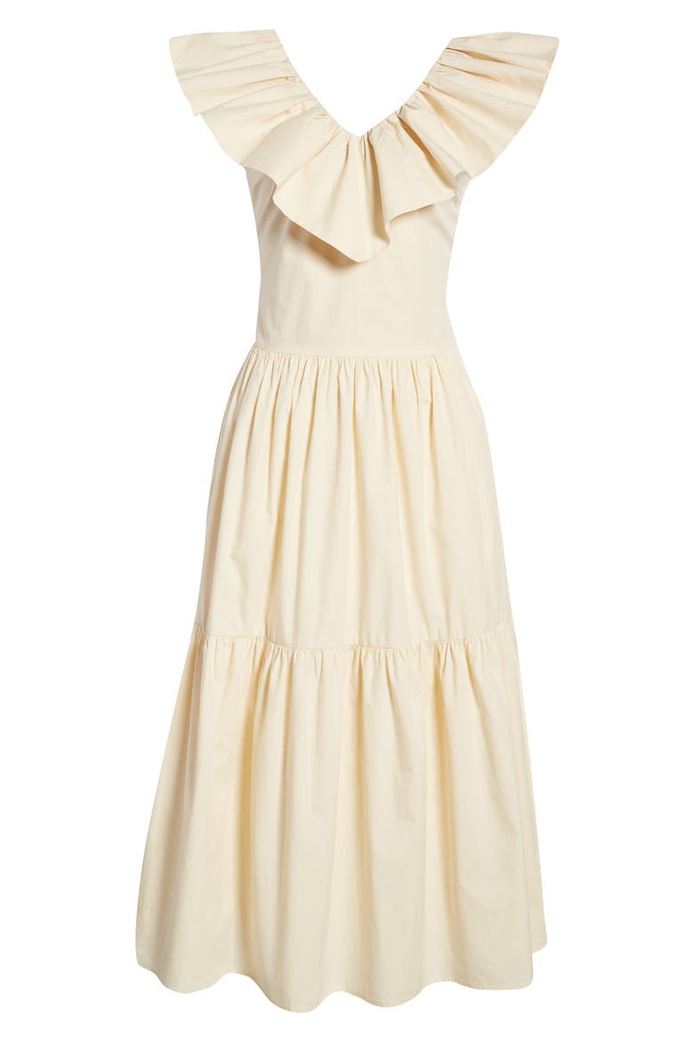 Ruffle V-Neck Cotton Dress, Alternate, color, BEIGE