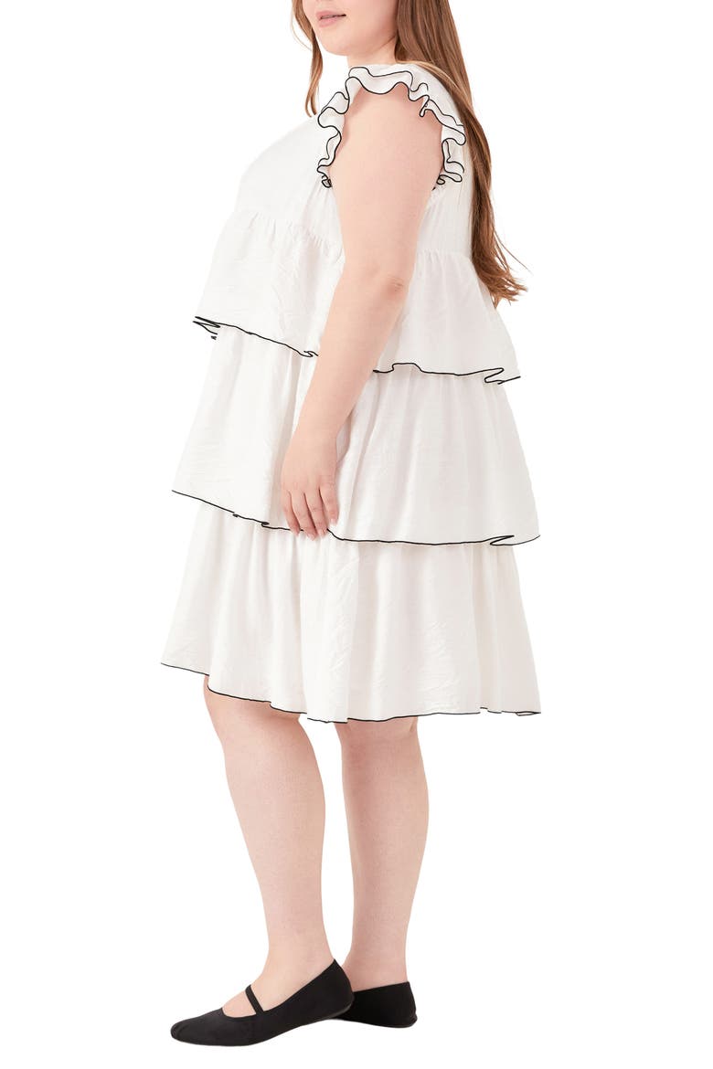Contrast Detail Ruffle Babydoll Dres, Alternate, color, WHITE