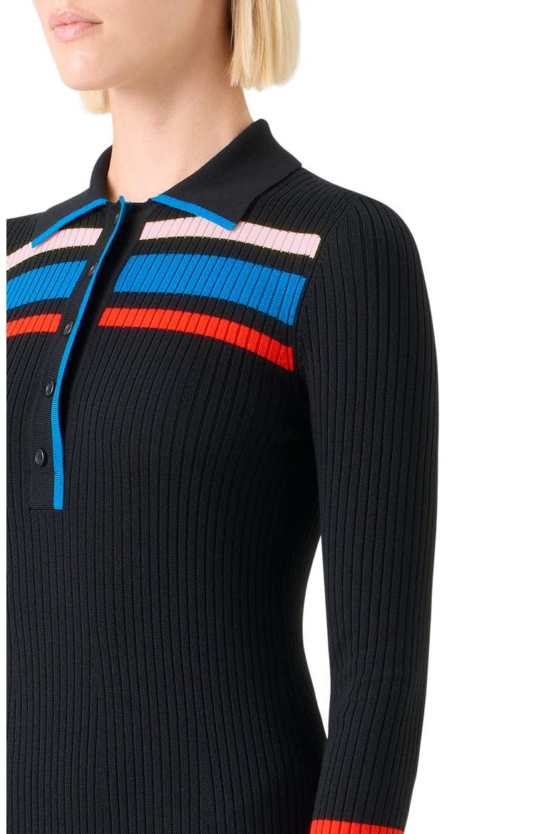 Stripe Rib Long Sleeve Virgin Wool Polo Sweater Dress, Alternate, color, BLACK-MULTICOLOR