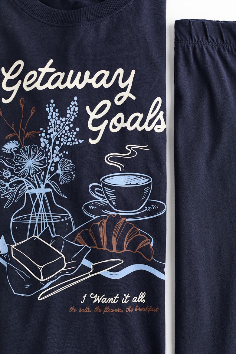 Printed Cotton Pajamas, Alternate, color, Navy blue/Getaway Goals