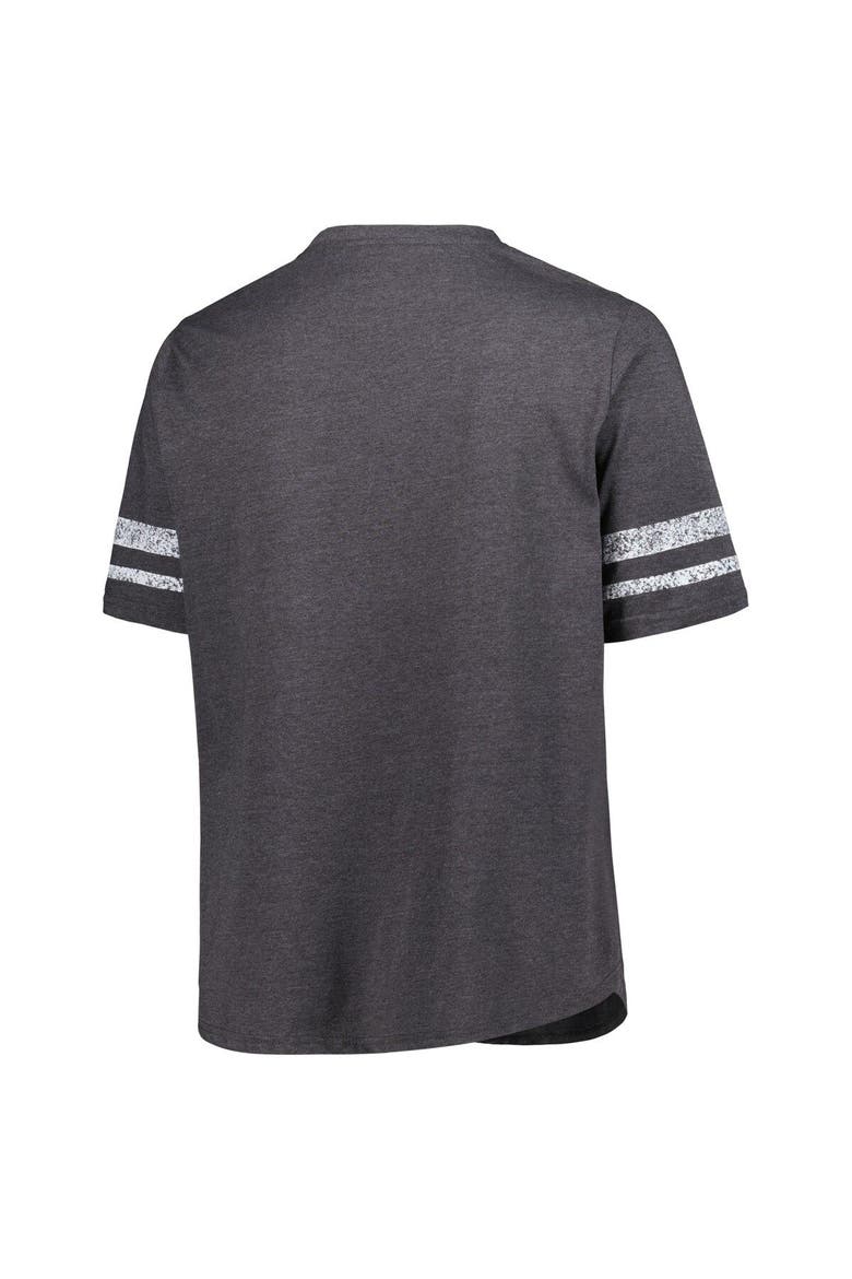 Women's Fanatics Branded Heather Charcoal Las Vegas Raiders Plus Size Lace-Up V-Neck T-Shirt, Alternate, color, Heather Charcoal