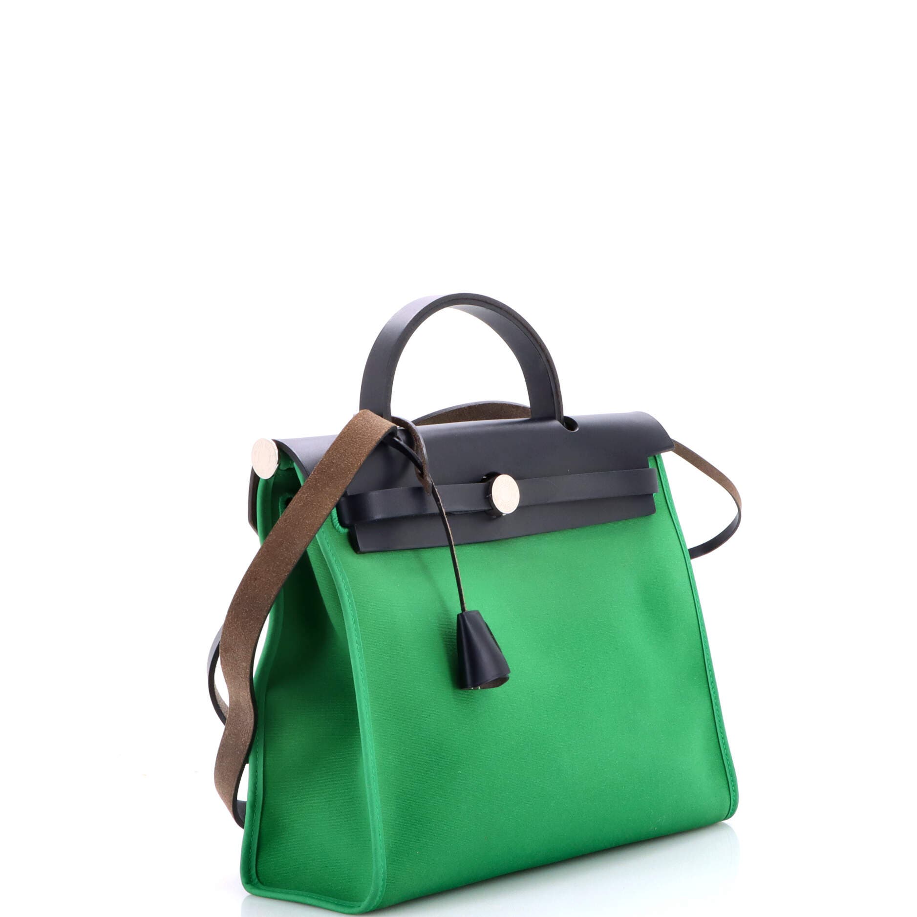 Pre-Owned Hermes Herbag Zip Leather and Toile 31, Alternate, color, Green