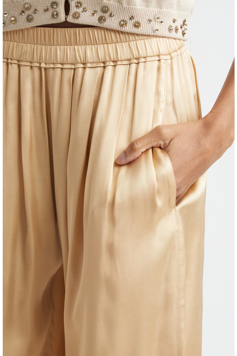 Nolia Gathered Satin Wide Leg Pants, Alternate, color, BEIGE