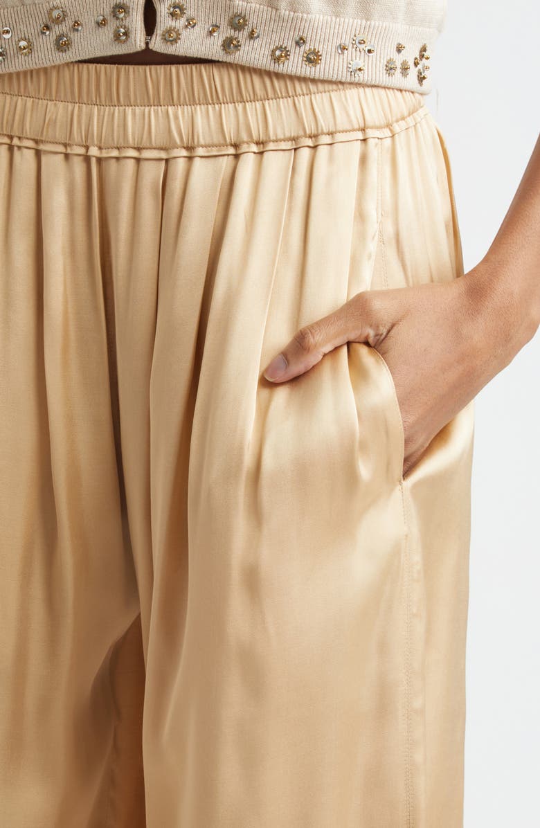 Isabel Marant Nolia Gathered Satin Wide Leg Pants, Alternate, color, Beige