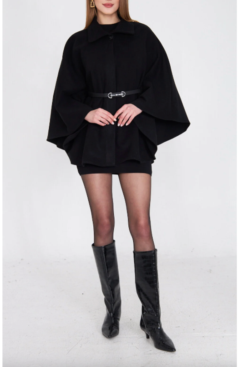Forever & Always Shoes Belted Knit Poncho Coat, Alternate, color, Black