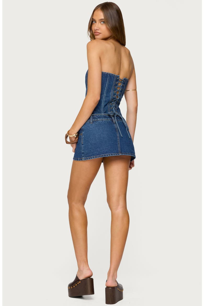 Camelia Strapless Denim Corset Top, Alternate, color, BLUE-WASHED