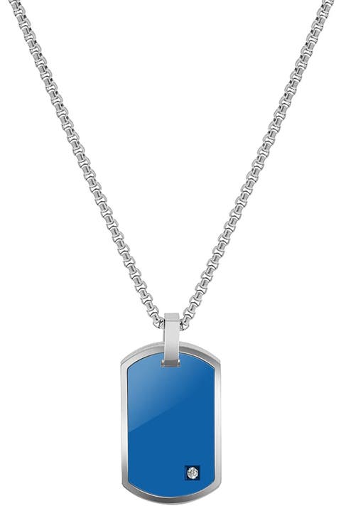 Men's Stainless Steel Cubic Zirconia Dog Tag Pendant Necklace