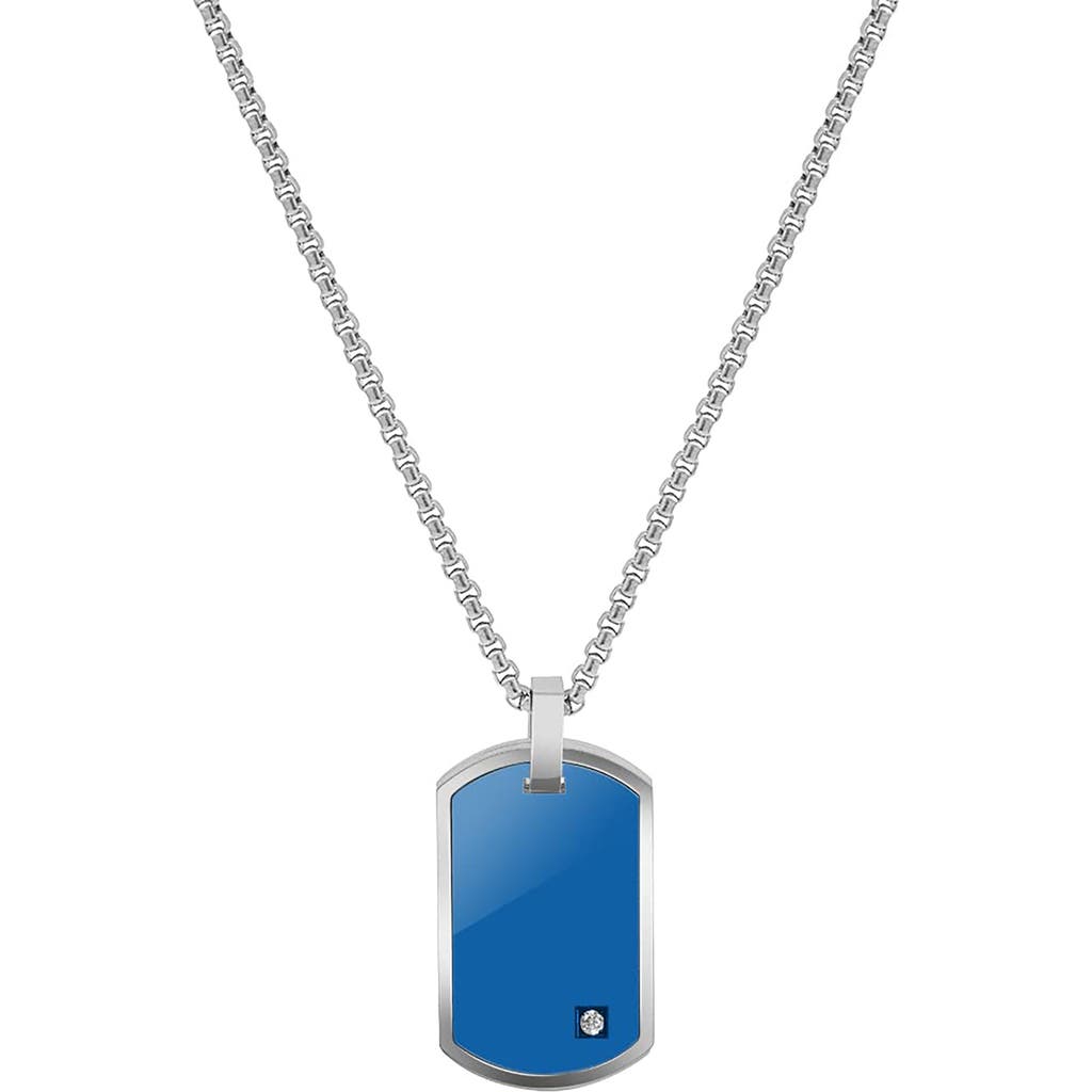 Geoffrey Beene Stainless Steel Cubic Zirconia Dog Tag Pendant Necklace