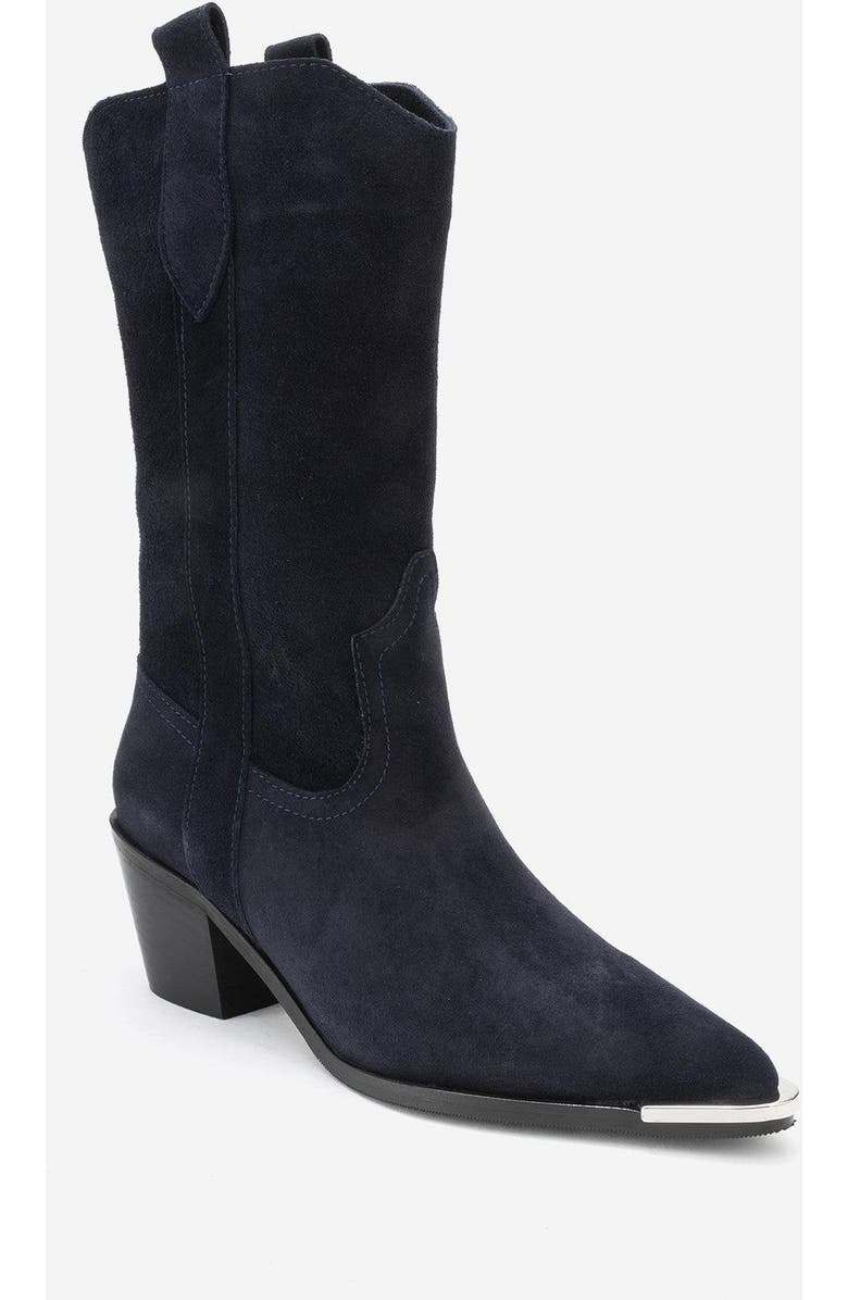Forever & Always Shoes Alvi Leather Western Boot, Main, color, Navy Suede