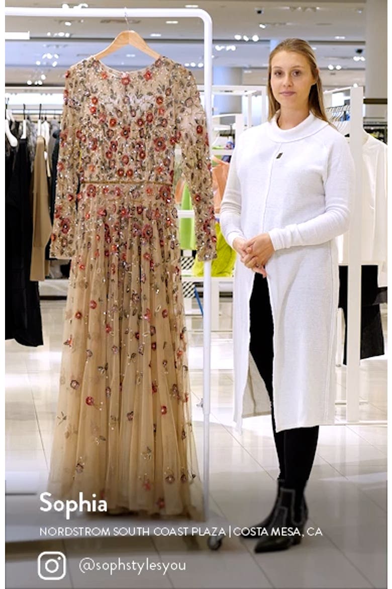 Embellished High Neck Long Sleeve A Line Gown video