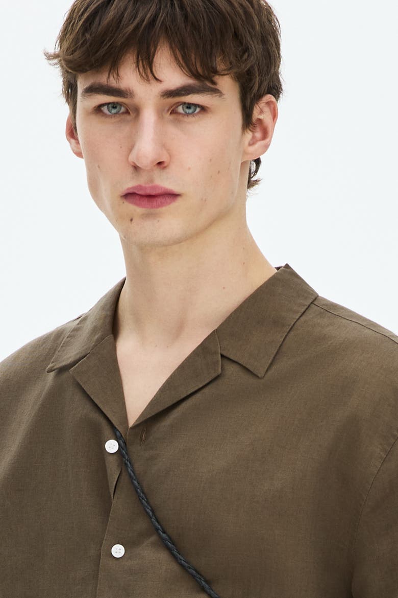 Relaxed Fit Linen-blend Resort Shirt, Alternate, color, Dark khaki green