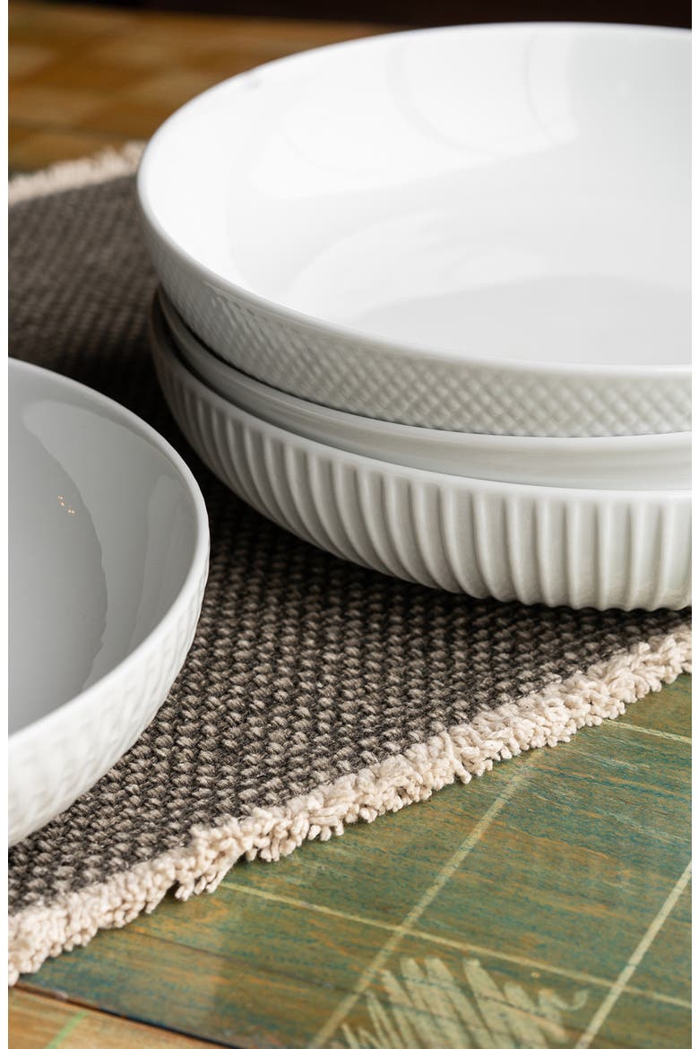 Set of 4 Textured Dinner Bowls, Alternate, color, WHITE