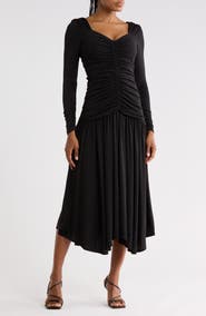 Cinq à Sept Evedene Ruched Long Sleeve Midi Dress
