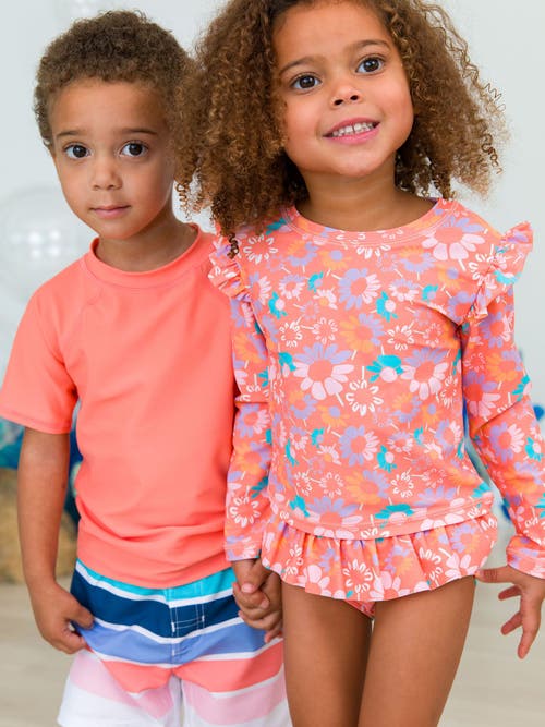 RUFFLEBUTTS RUFFLEBUTTS BABY/TODDLER GIRLS UPF50+ SUN PROTECTED SKIRTED FLUTTER LONG SLEEVE RASH GUARD BIKINI