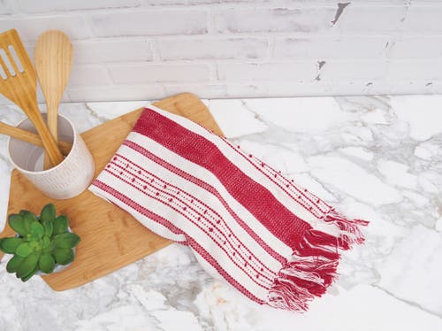 Carol & Frank Oriana Ruby Tassel Christmas Embroidered Cotton Waffle Weave Dishtowel In Red