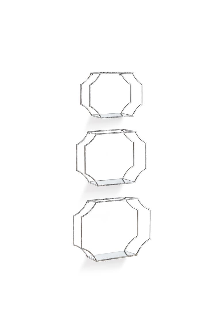 Hudson Mirrored Wall Shelves Set of 3, Main, color, Silver