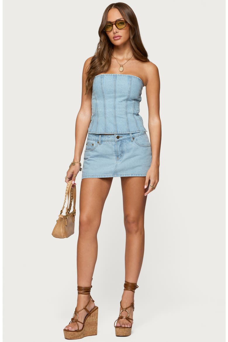 Camelia Strapless Denim Corset Top, Alternate, color, LIGHT-BLUE