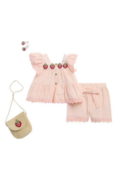 Gingham Babydoll Top, Shorts, Bag & Hair Clips Set (Baby)