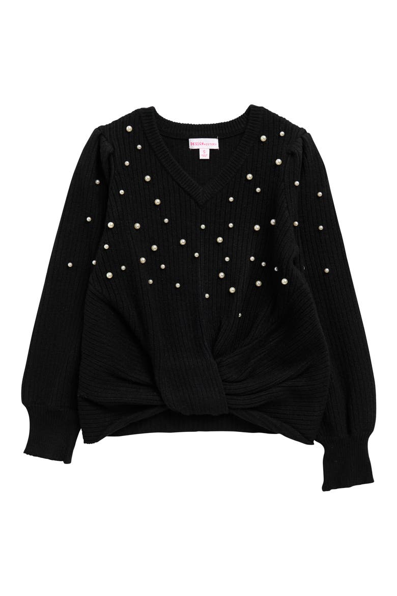 Kid's Pearly Balloon Sleeve Sweater, Main, color, BLACK