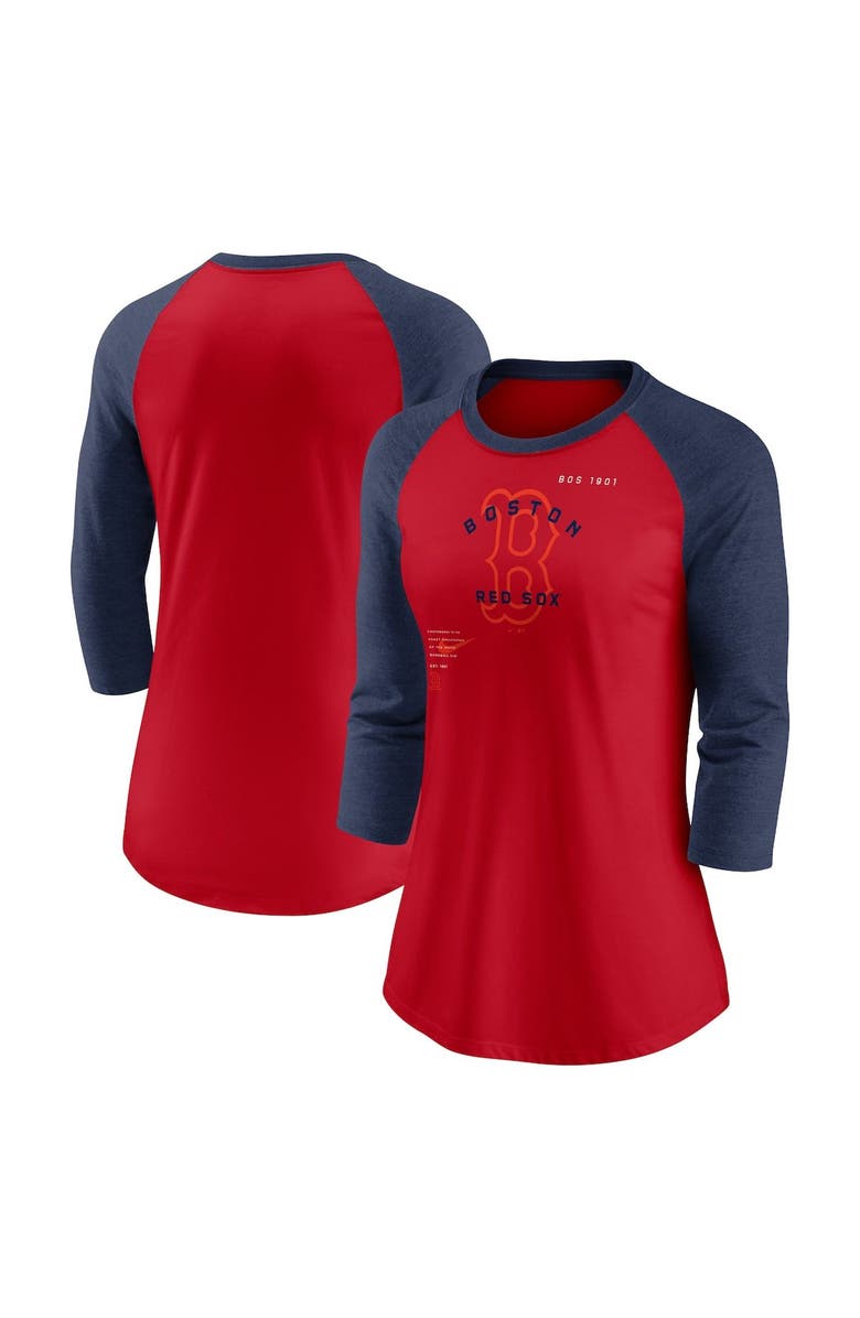 Nike Women's Nike Red/Navy Boston Red Sox Next Up Tri-Blend Raglan 3/4-Sleeve T-Shirt, Main, color, 