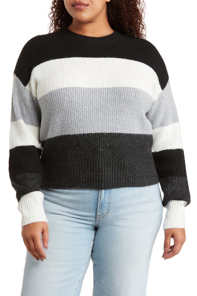 Colorblock Stripe Pullover Sweater, Main, color, BLACK