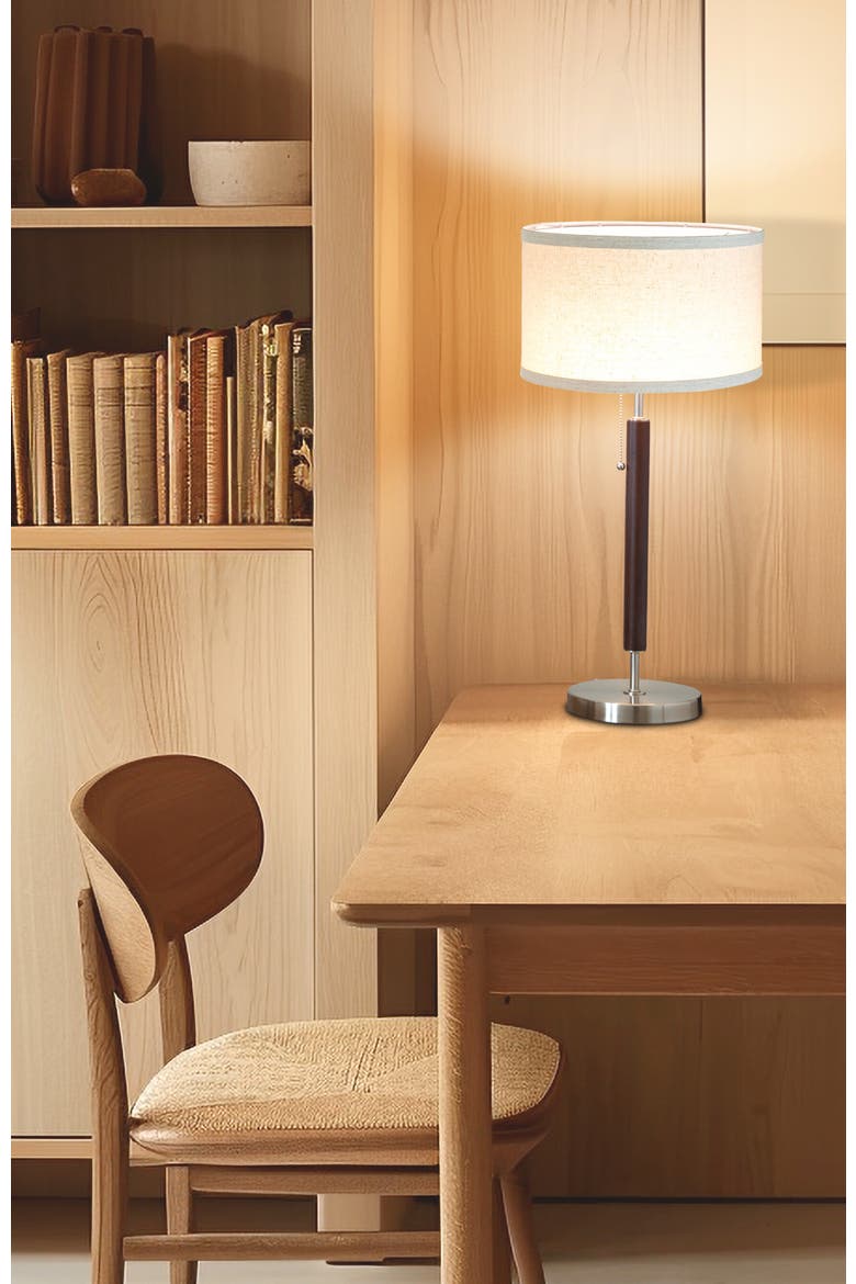 Carter 26" Linen and Woodgrain Table Lamp with Pull Chain Switch, Alternate, color, Brown