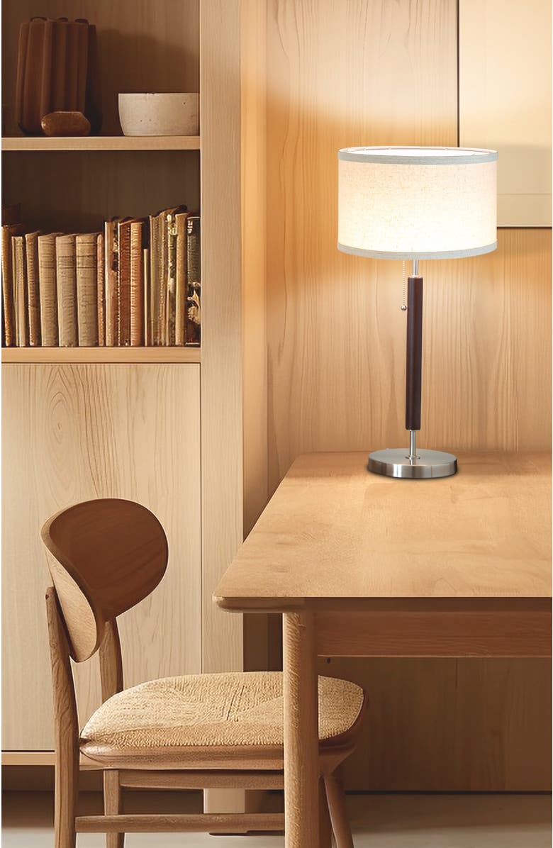 Brightech Carter 26" Linen and Woodgrain Table Lamp with Pull Chain Switch, Alternate, color, Brown