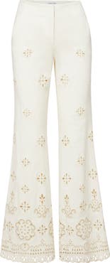 Veronica Beard Komi Embroidered Wide Leg Denim Pants