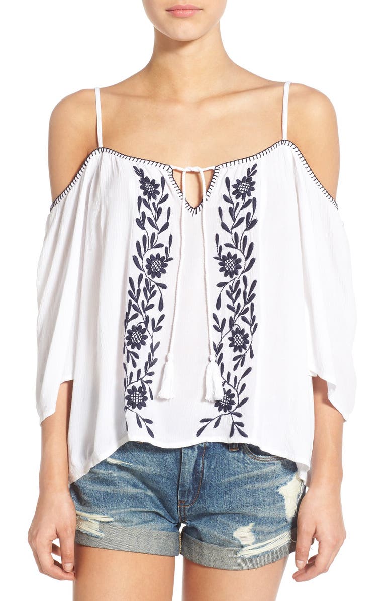 Band of Gypsies Embroidered Cold Shoulder Top, Main, color, 