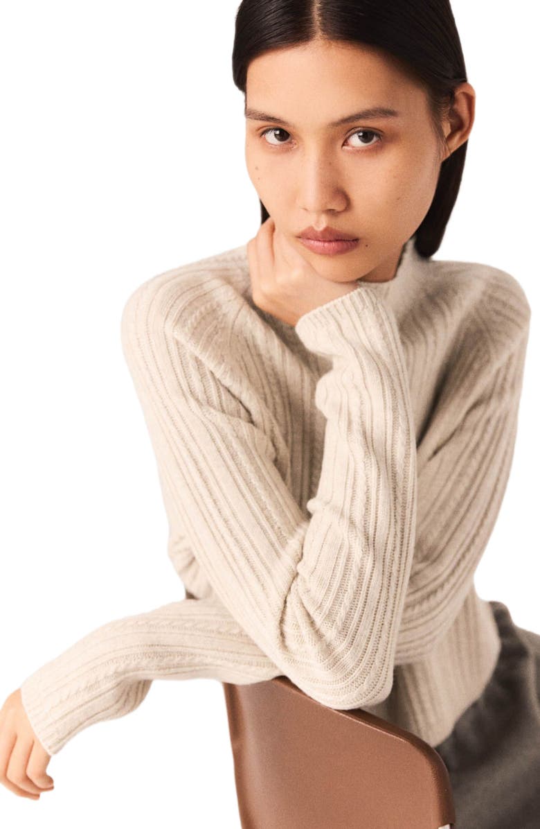 maje Cable-knit crop sweater, Alternate, color, Beige