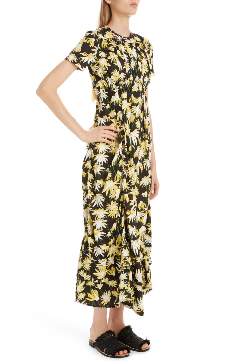 Loewe Daisy Print Gathered Cotton Midi Dress, Alternate, color,