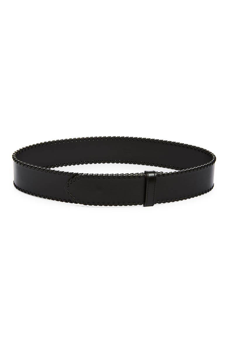 Theo Whipstitched Leather Belt, Main, color, BLACK