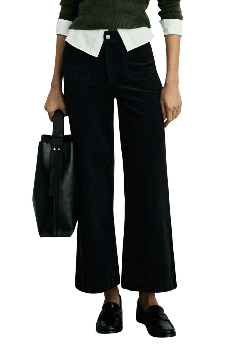 Catherin High Waist Wide Leg Culotte Corduroy Jeans, Alternate, color, BLACK