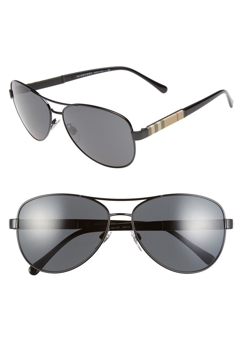 59mm Aviator Sunglasses, Main, color, BLACK