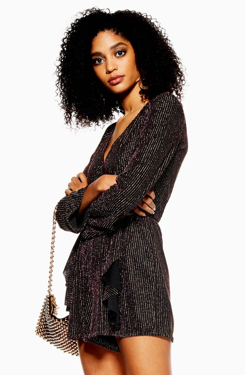 Topshop Glitter Stripe Romper, Alternate, color,