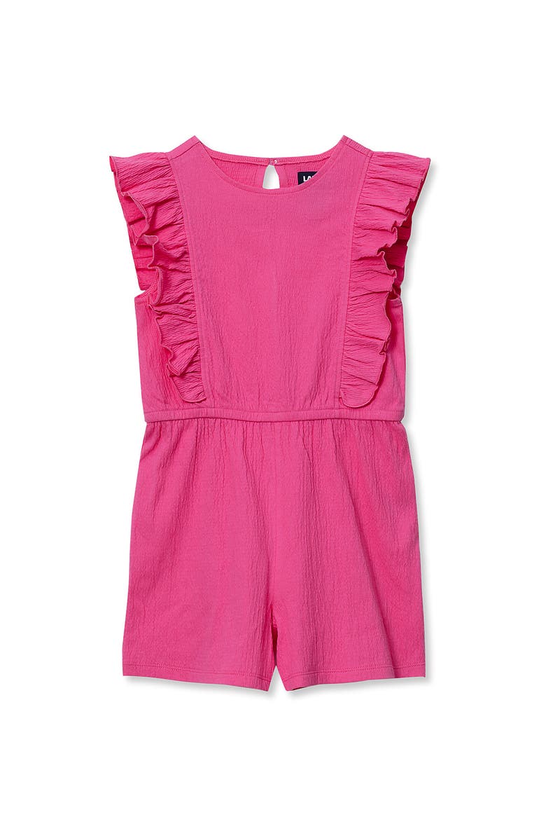 Lands' End Girls Sleeveless Ruffle Knit Romper, Main, color, Azalea